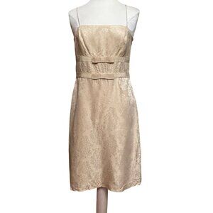 Ann Taylor‎ Champagne Damask Sleeveless Empire Dress Bows 60s Cocktail Sheath 8
